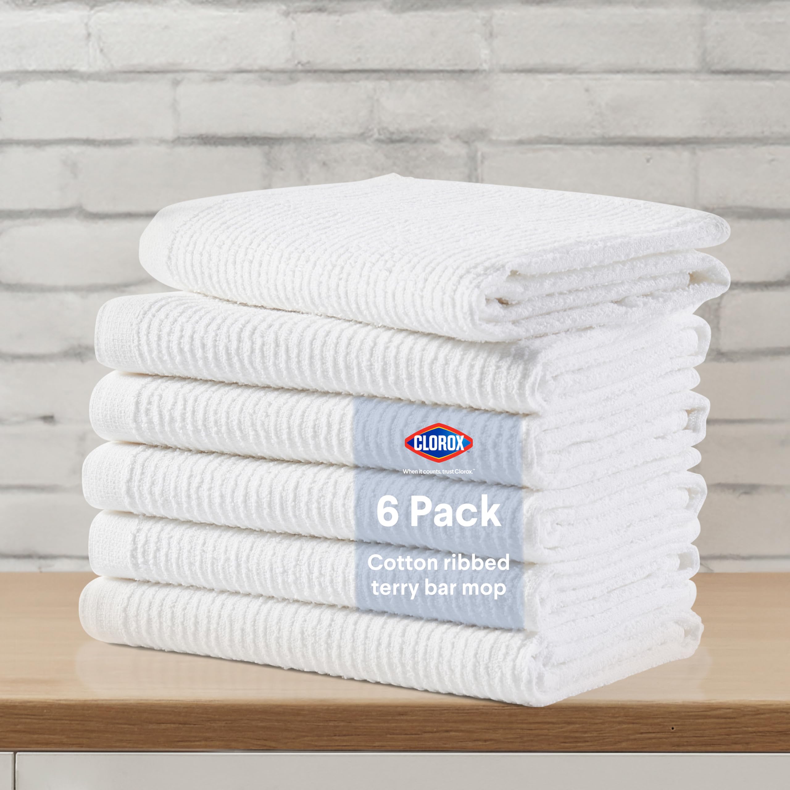 Chiffons de nettoyage polyvalents CLOROX blancs en coton côtelé 40x48 cm pour hôtel et cuisine