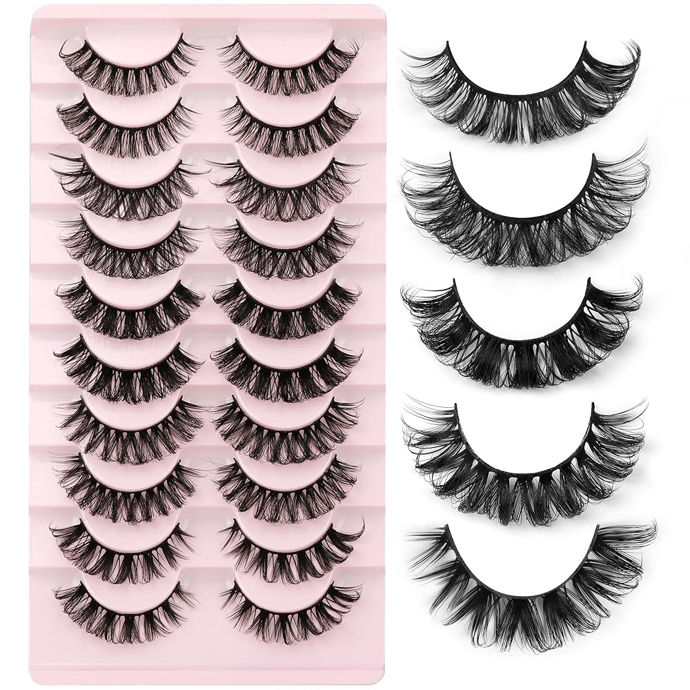 Eyelashes Russian Volume Strip Lashes 5 Styles Mixed Natural Wispy D Curly Mink False Eyelashes Look Like Extensions 10 Pairs by Yawamica