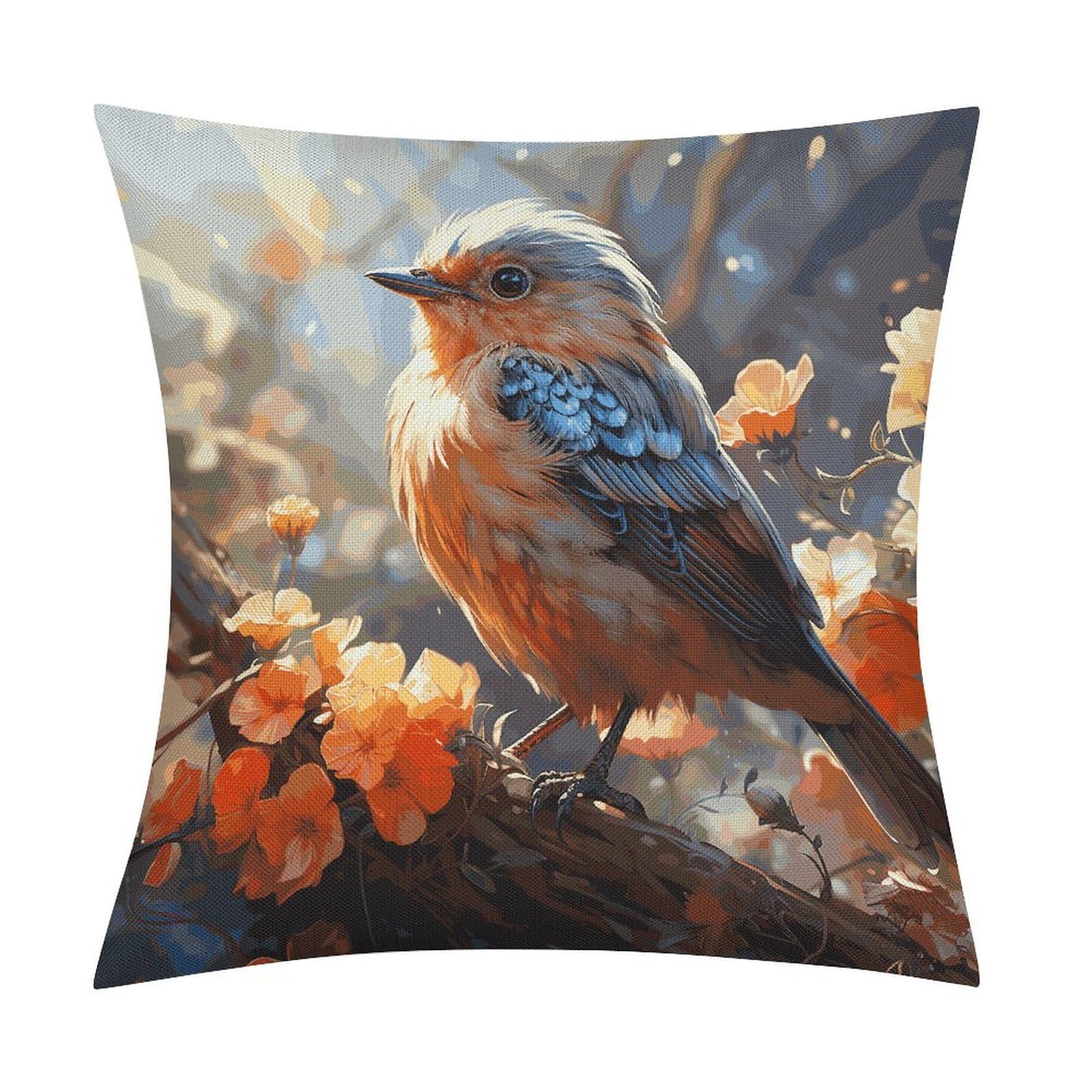 Fodpand Style Flowers And Birds Pillow Covers 18X18 Inch, Pillow Cases Boho Farmhouse, Throw Pillow Covers For Couch Sofa Bed Spring Home Decor