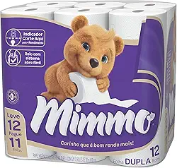 Mimmo Papel Higiênico Folha Dupla, 30m, Leve 12 Pague 11 Rolos