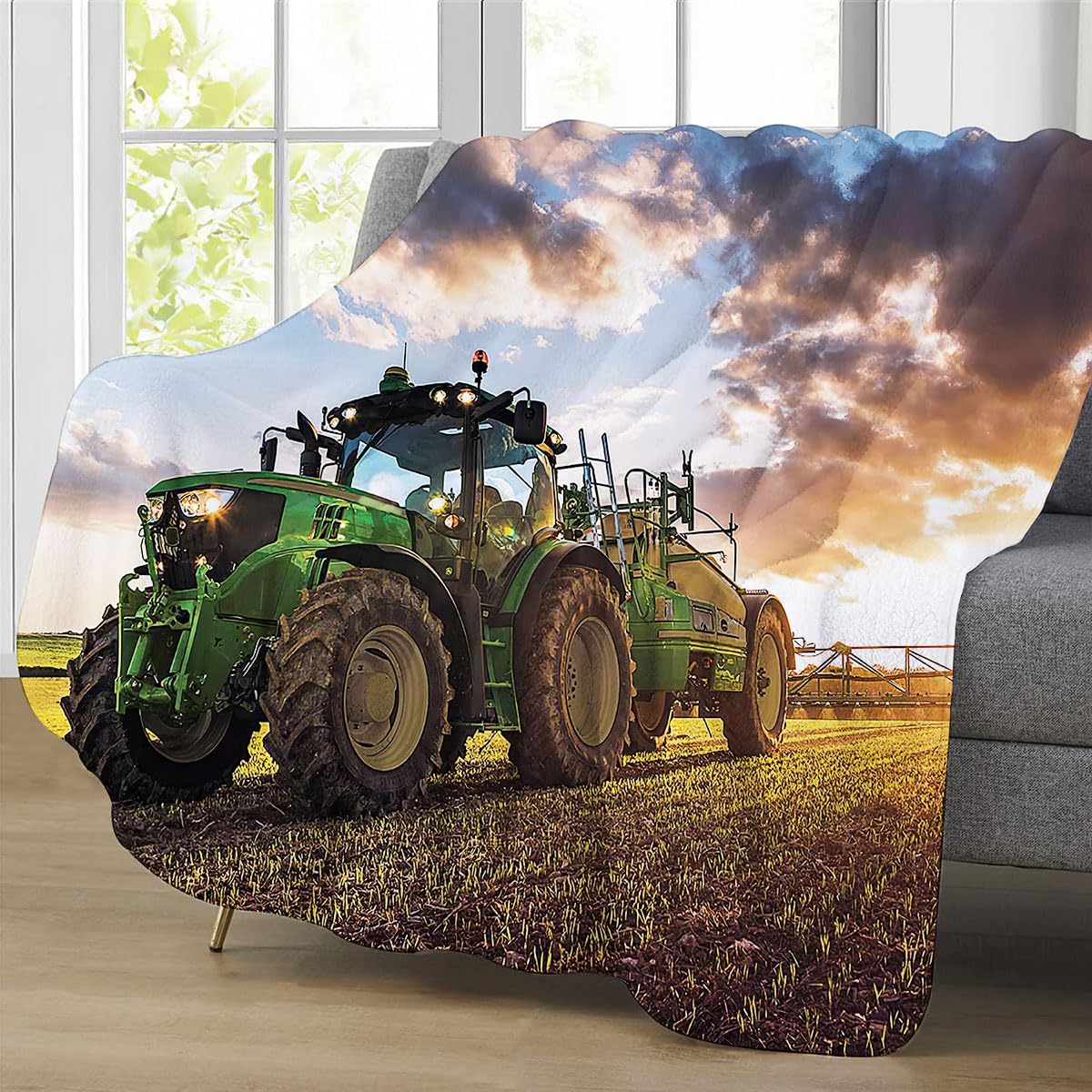 LXTOPN Coperta per Trattore, Coperta in Flanella, per Bambini, Ragazzi, Adulti, Morbida e Calda (Trattore Cloud, 150 × 200 cm)