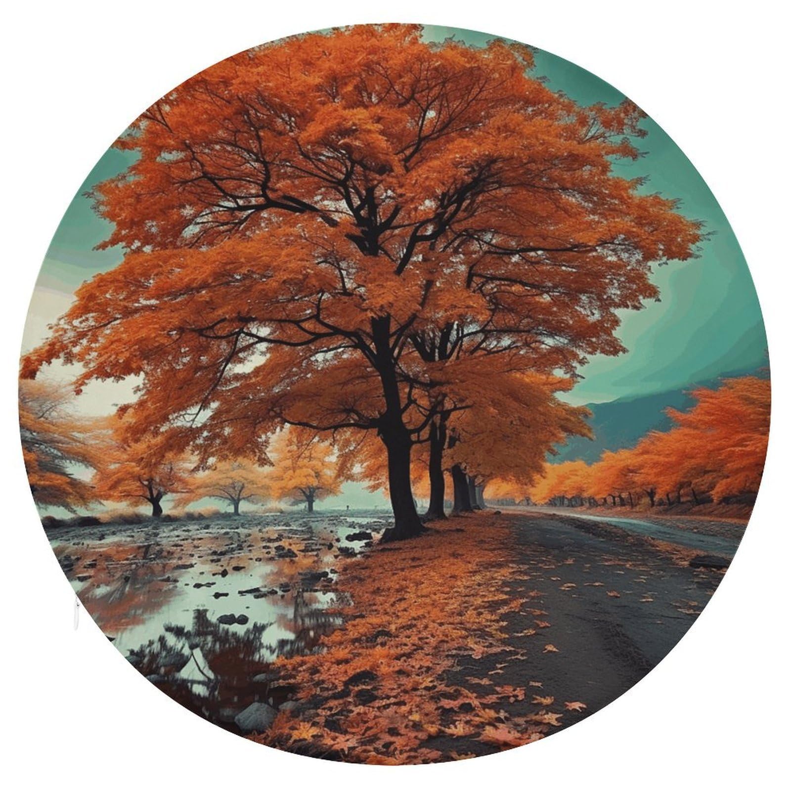 Wsoihfec Style Maple Tree In Autumn Seat Cushion Round Chair Pad
