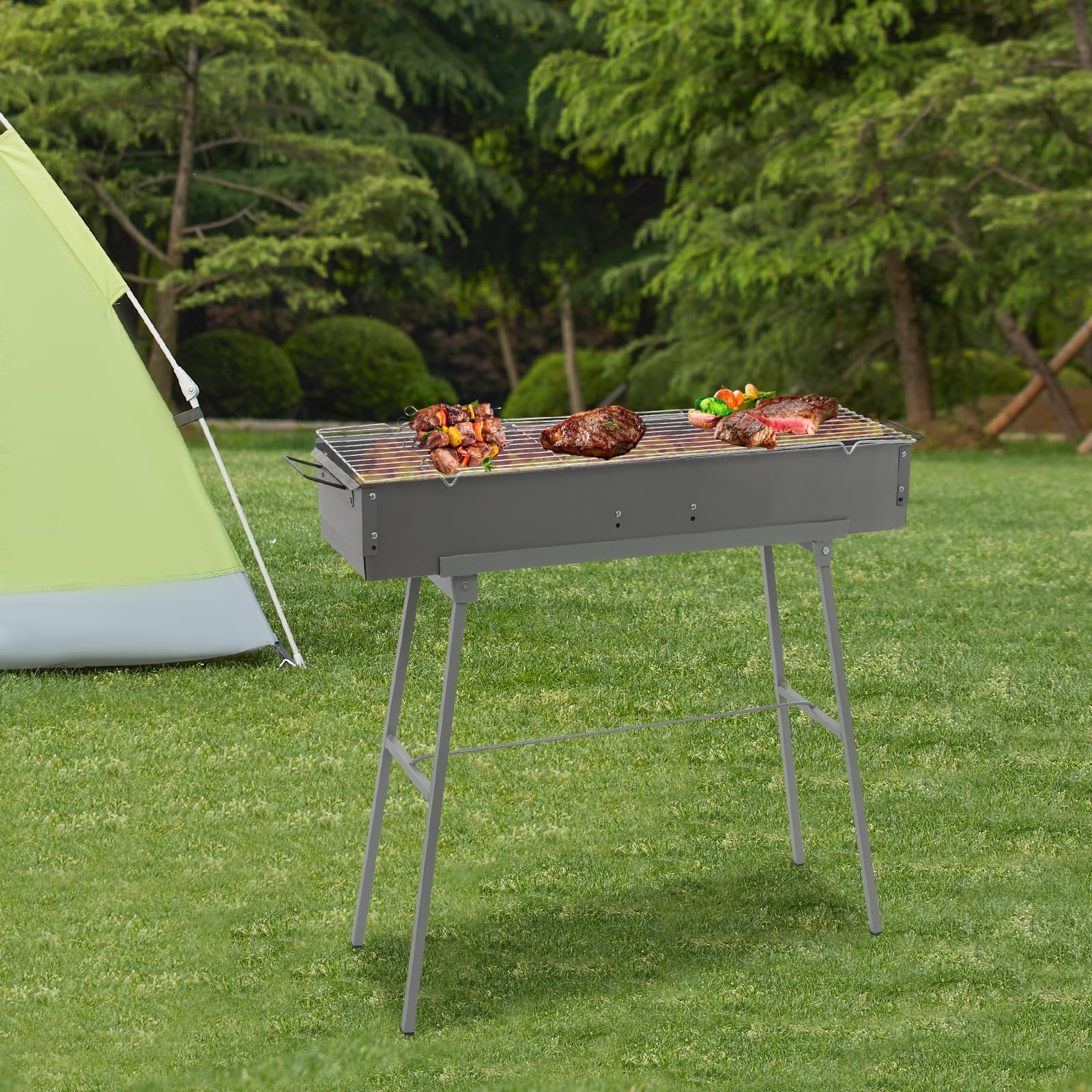 Barbecue portatile a carbonella, pieghevole, con manico portatile, grande capacità, con bordo liscio per carbone, con piedini per picnic, campeggio, barbecue
