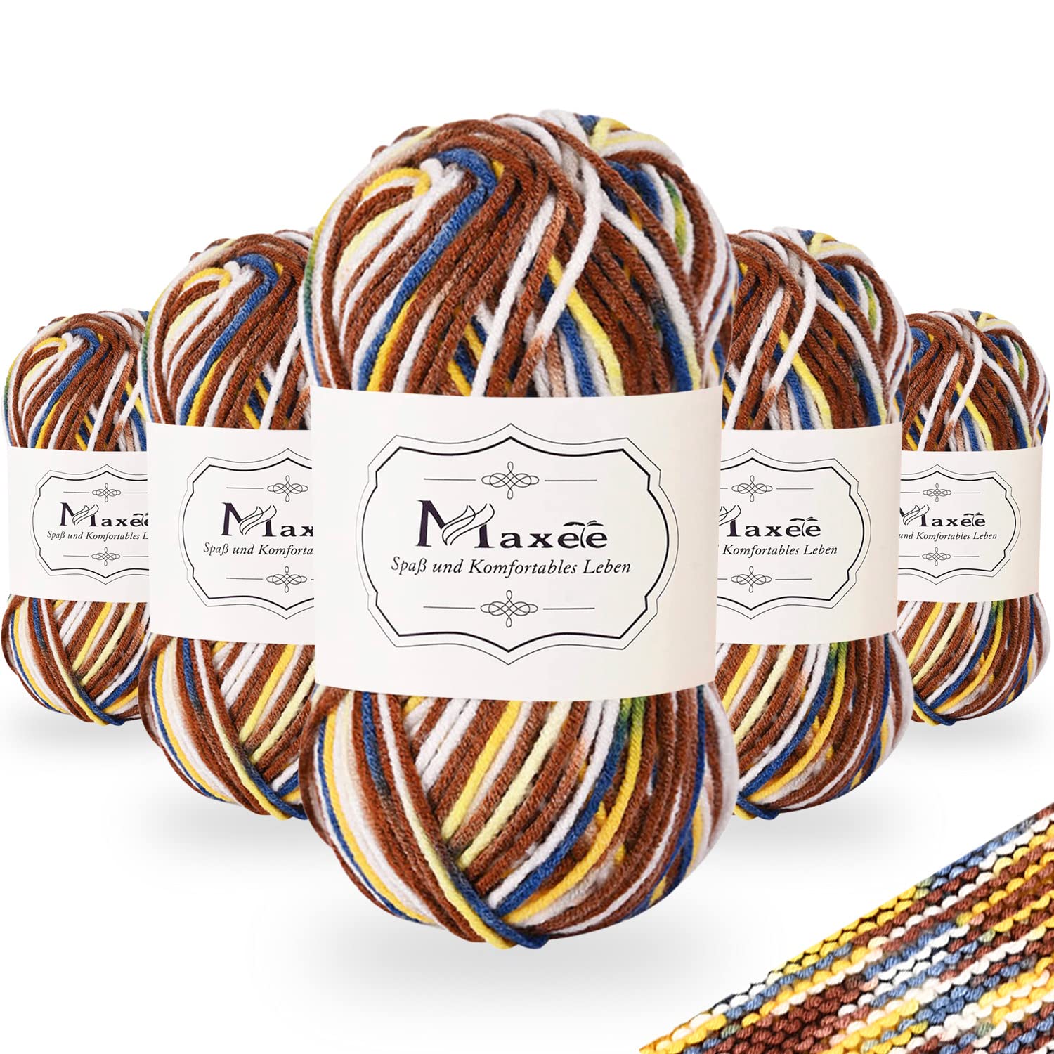 Maxee Handstrickgarn, 50 g Häkelgarn, Bunt Farbverlauf Acrylgarn zum Stricken, Weicher Wolle zum Häkeln, Mehrfarbiges Garn zum Stricken Häkeln und Basteln