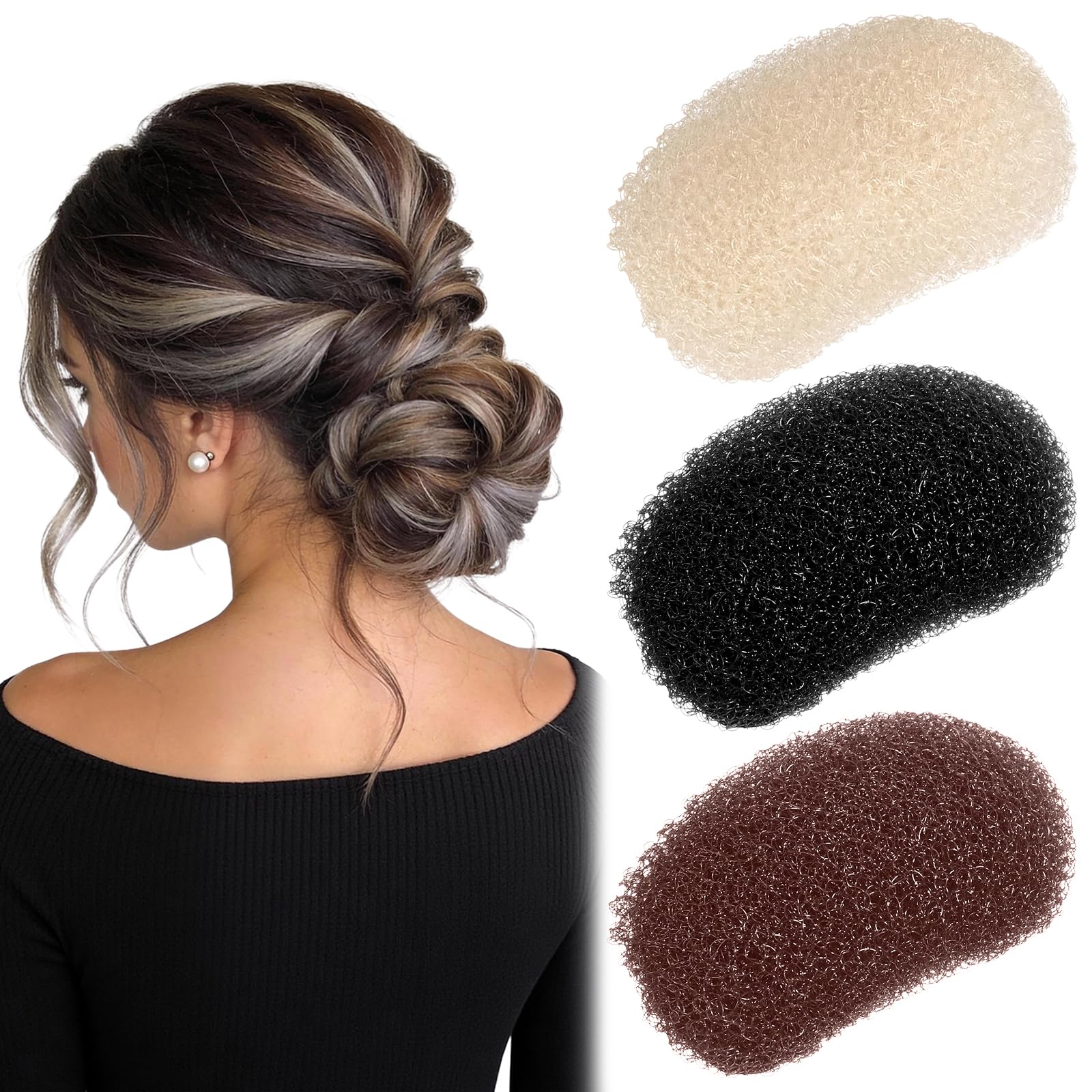 3 Pcs Bump Up Volume Hair Insert with Puff Cushion Clips Hair Styling Clip Hairs Comb Braid Tool Invisible Features Styling Accessories for Adding Volume Fullness for Women Girls