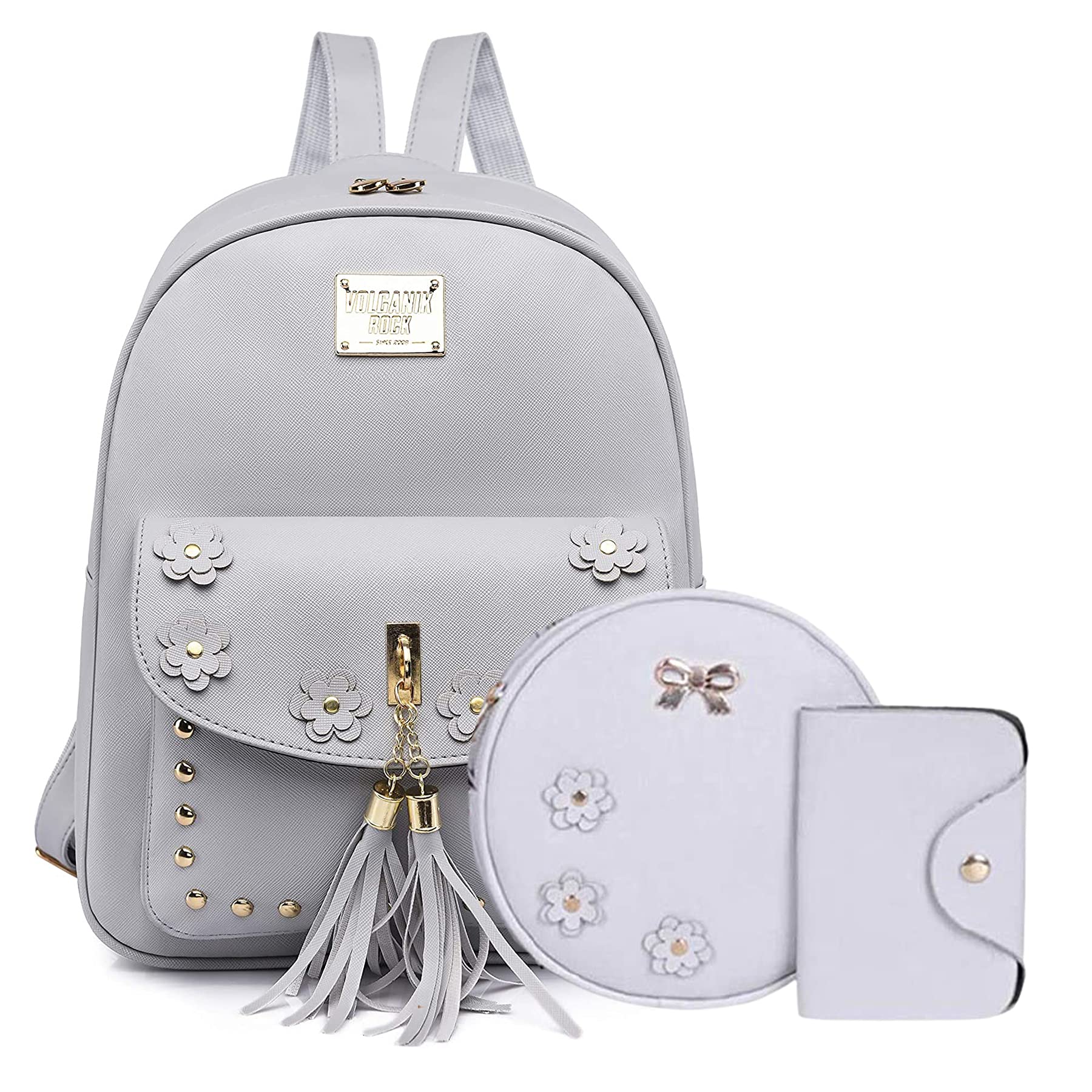 floki Fashion Girls 3-PCS Fashion Cute Mini Leather Backpack sling & pouch set for Women
