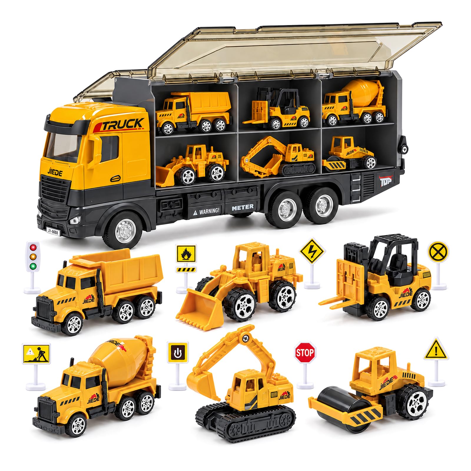 Unimoly Construction Truck Carrier Toy Set with 6 Mini Vehicles, Ages 3-8 | Alloy cab, de…