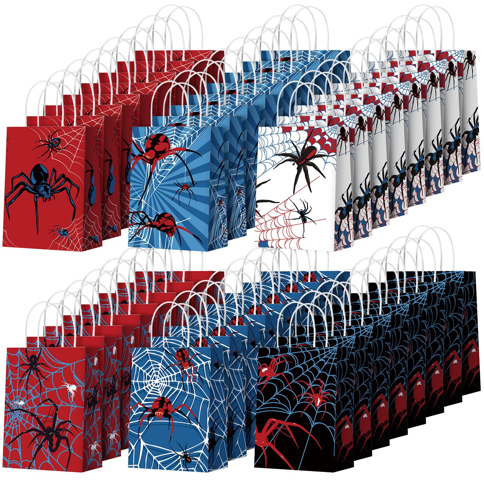 Epakh 48 Pcs Spider Party Favors Bags with Handles Spider Birthday Party Decorations Double Sided Goodie Candy Bags (Class Spider)