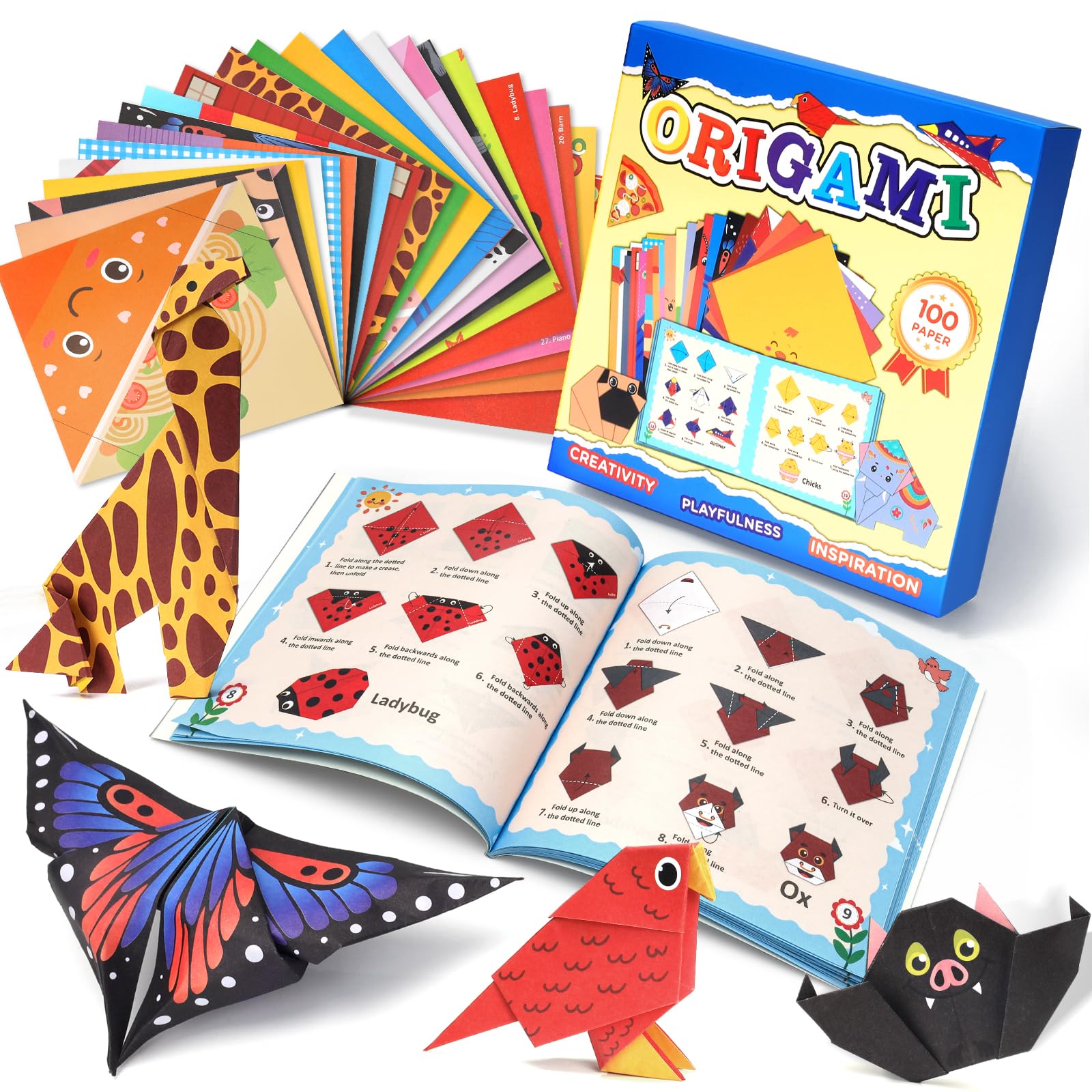 Origami Kits for Kids Ages 6-12, 100 Sheets, 45*2 Patterns & Guide Book
