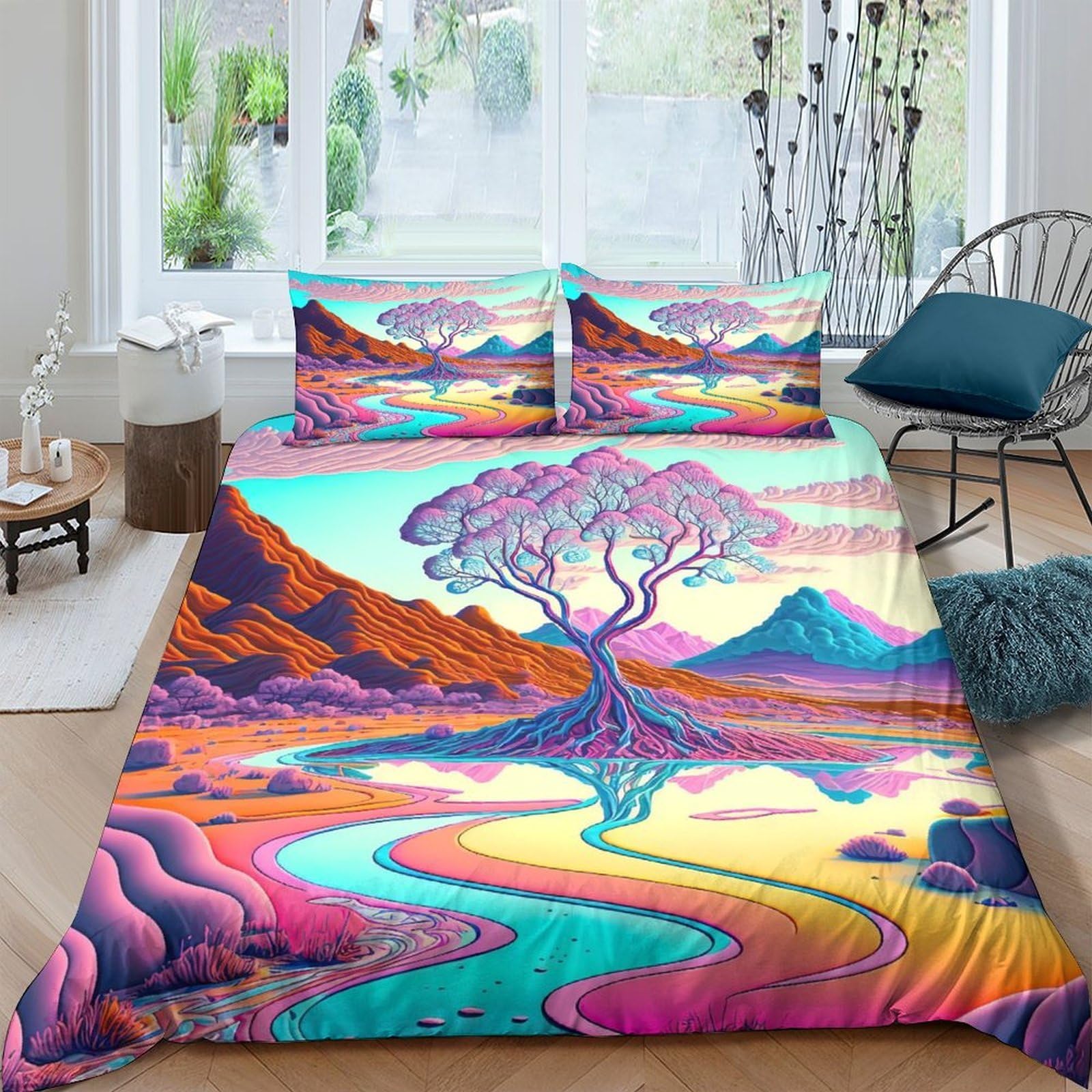 Ctjqhvkz Style-8 3D Printed Dream Tree Fitted Sheet Microfiber Soft Abstract Landscape Bed Sheet For Bedroom Dorm Mattress Decor Single（135X200cm）