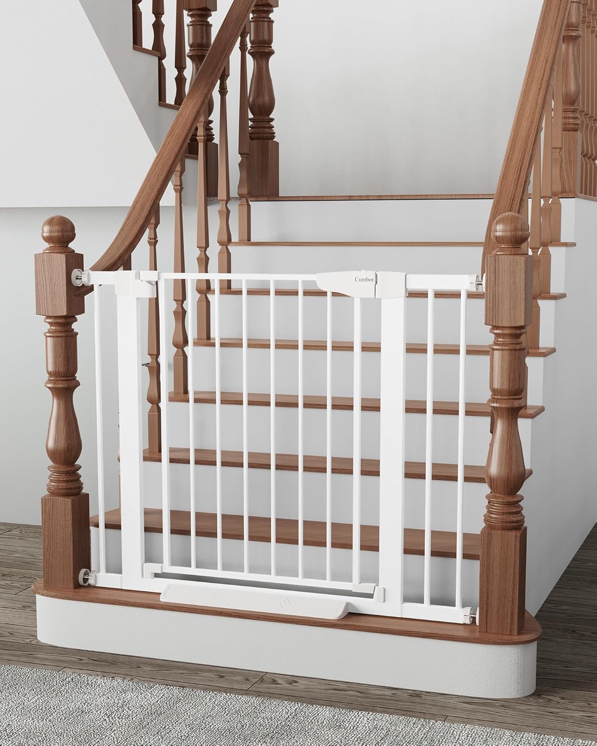 Cumbor 29.7-40.6" Baby Gate for Stairs, Mom's Choice Awards Winner-Dog Gate for Doorways, Pressure Mounted Auto-Close Pet Gates for Dogs Indoor, Safety Child Gate with Easy Walk Thru Door, White White 29.7-40.6"W x 30.5"H