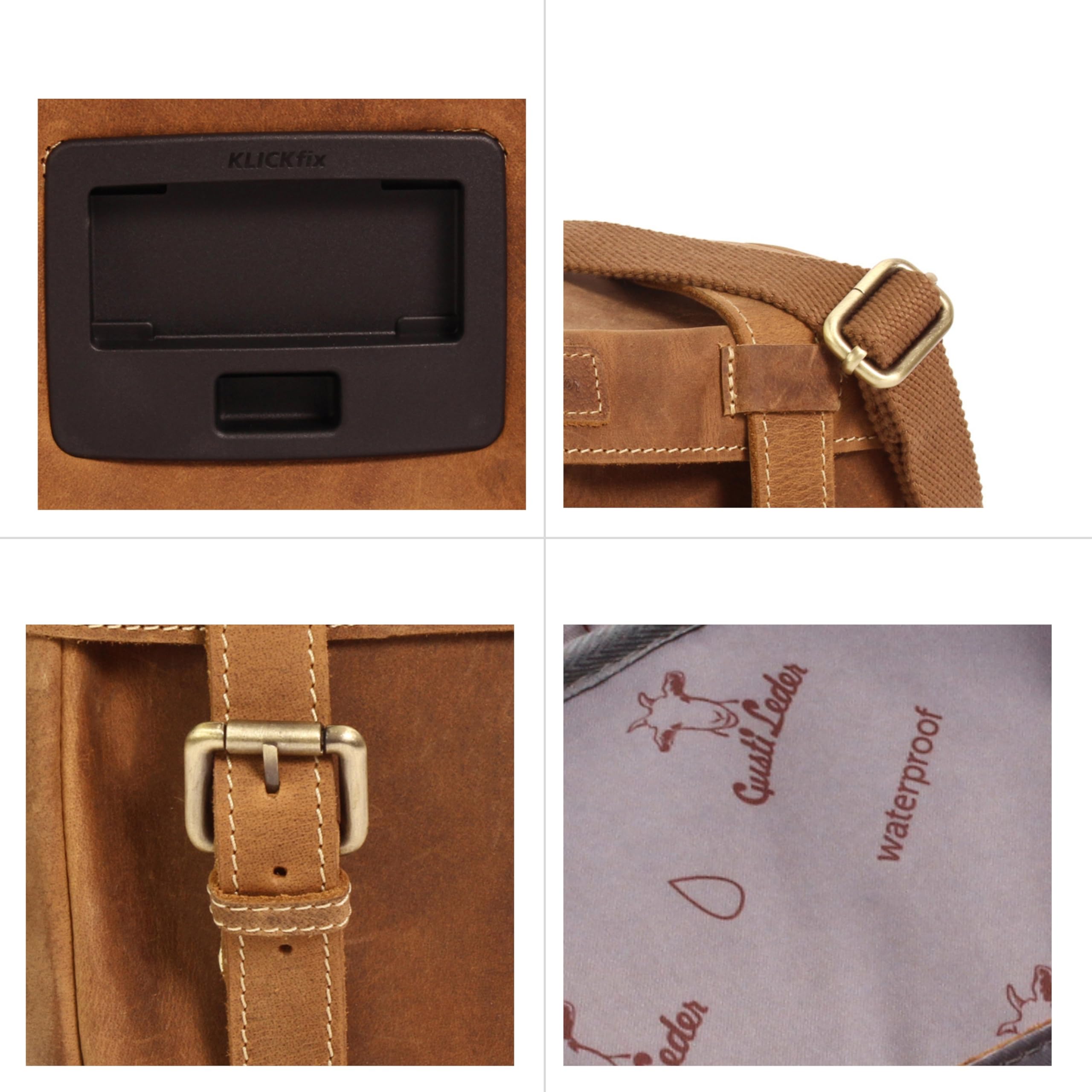 Gusti Borsa da Manubrio in Pelle - Rene P. Accessori Borsa da Bicicletta con Adattatore Klickfix Marrone