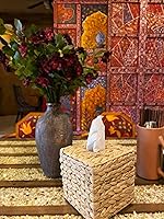 Vista 7 de Funda cuadrada para caja de pañuelos de hierba marina, rústica decorativa de mimbre para caja de pañuelos de jacinto de agua, cubierta cuadrada