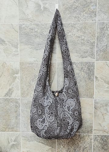 Miniatura 4 de BTP! Bolso cruzado de algodón tailandés hippie hobo bandolera respetuoso con el medio ambiente, bolsa de compras con estampado de cachemira, tamaño