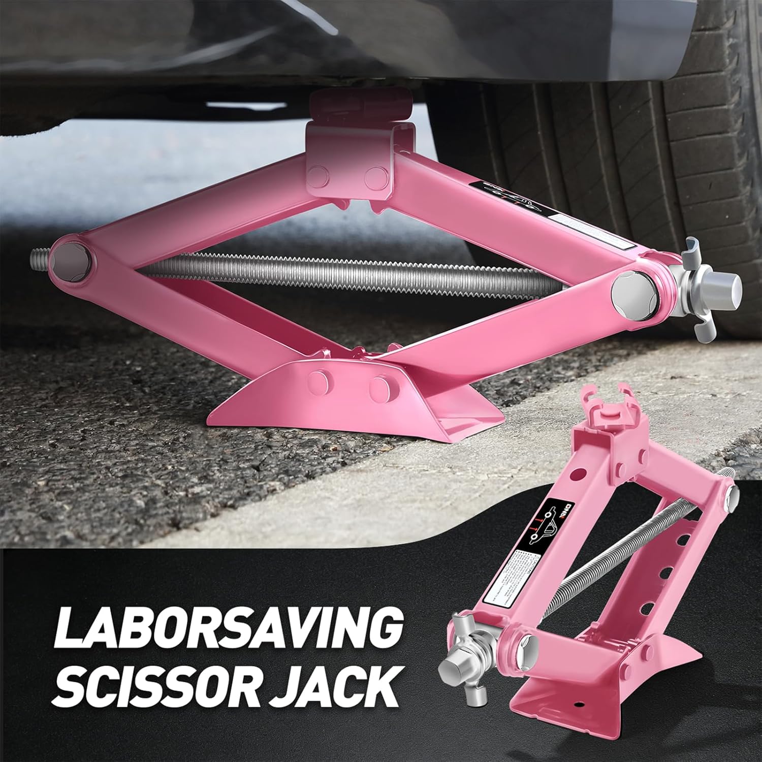 DNA Motoring Scissor Jack for Car - 2 Ton (4,409 lbs) Car Jack Kit with Labor-Saving Ratchet Wrench for Cars, SUV, Sedans, 3.85'' - 17.4'' Lifting Range, Pink, TOOLS-00283-PK