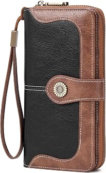 FALAN MULE Womens Wallet RFID Blocking Large Capacity Bifold Leather Credit Card Holder with Zipper Pocket Purse