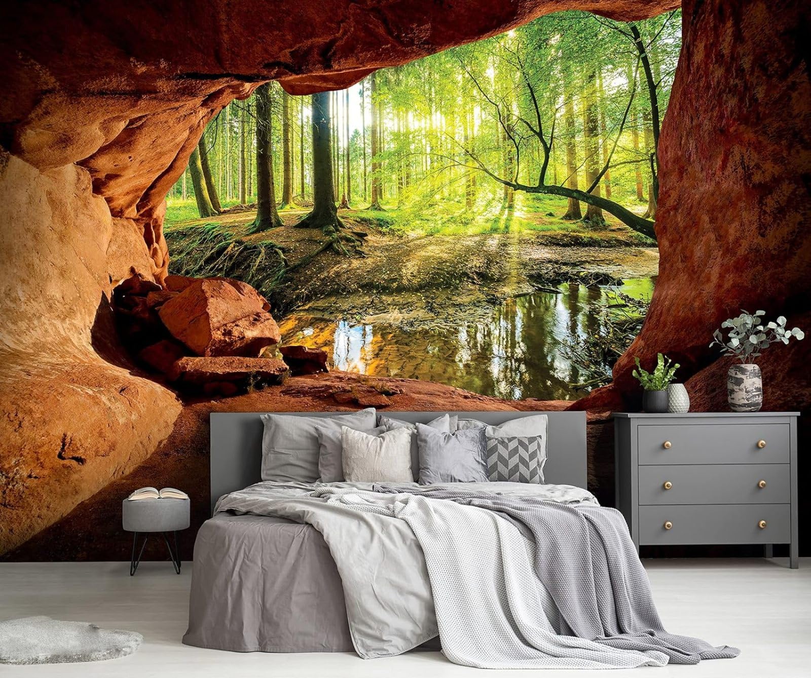 Kfjhgbdshhj 3D Mural Photo Mural-Wallpaper Forest Stream Sun Cave Nature Landscape - For Living Room Bedroom,350Cmx256cm Poster - Wall Sticker - Frameless Picture