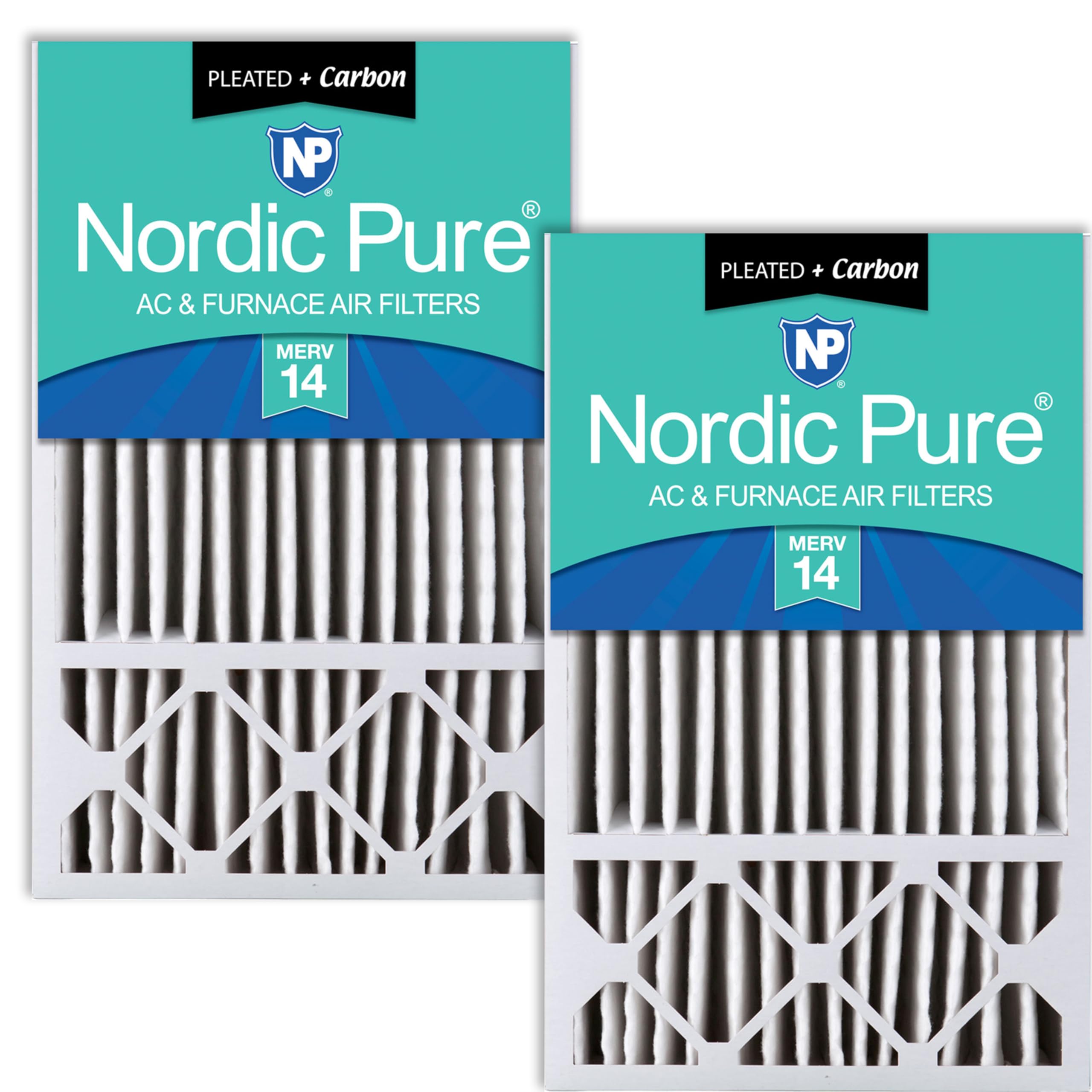 Nordic Pure 16x25x5 Pleated MERV 14 Plus Carbon Air Filters 2 Pack