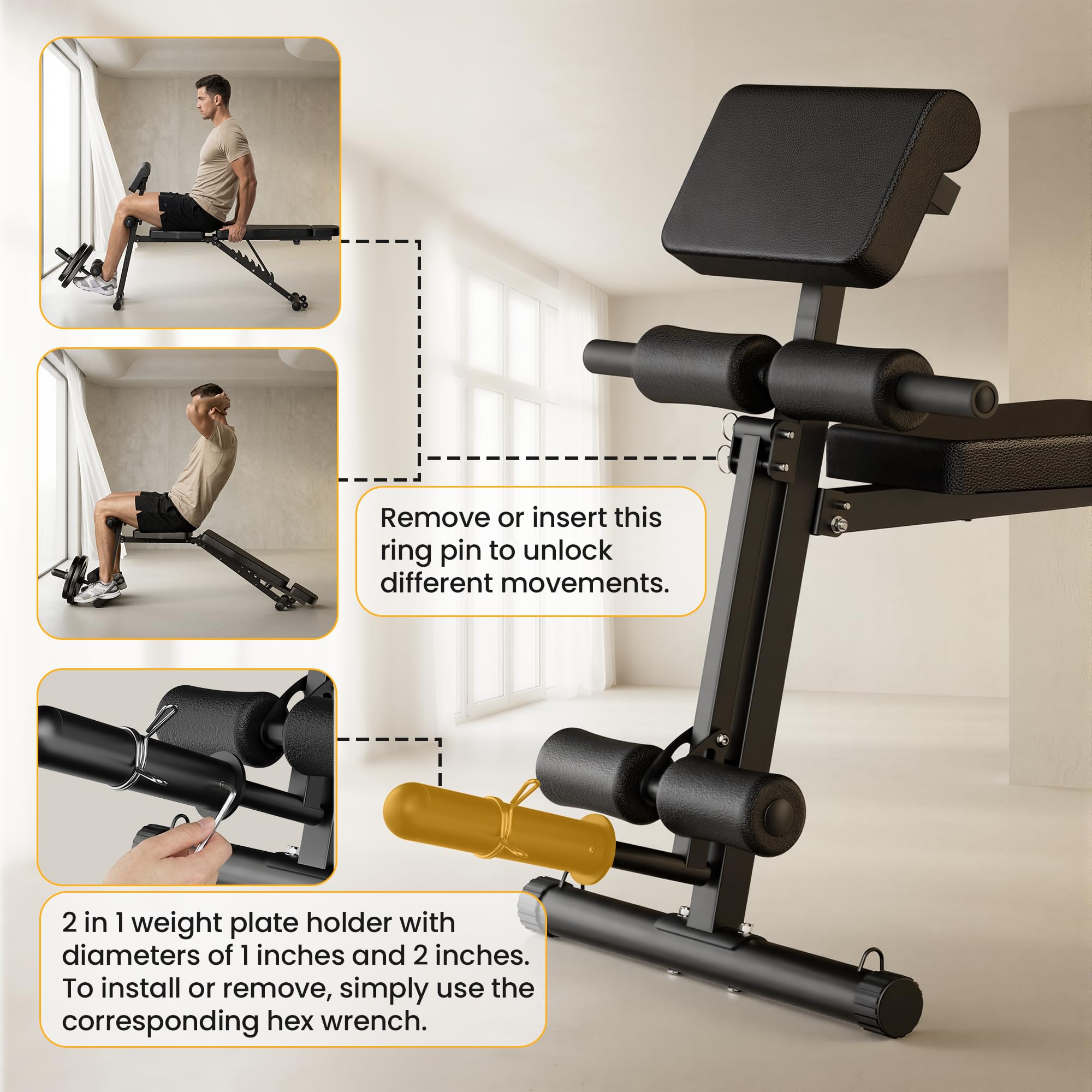 Adjustable Weight Bench for Home Gym, Foldable Workout Bench with Leg Extension and Leg Curl, 770 LBS Multi-Function Preacher Curl Weight Bench for Full Body Training Fitness, Incline Decline Flat Sit Up Bench Home Gym Equipment with Wheels for B