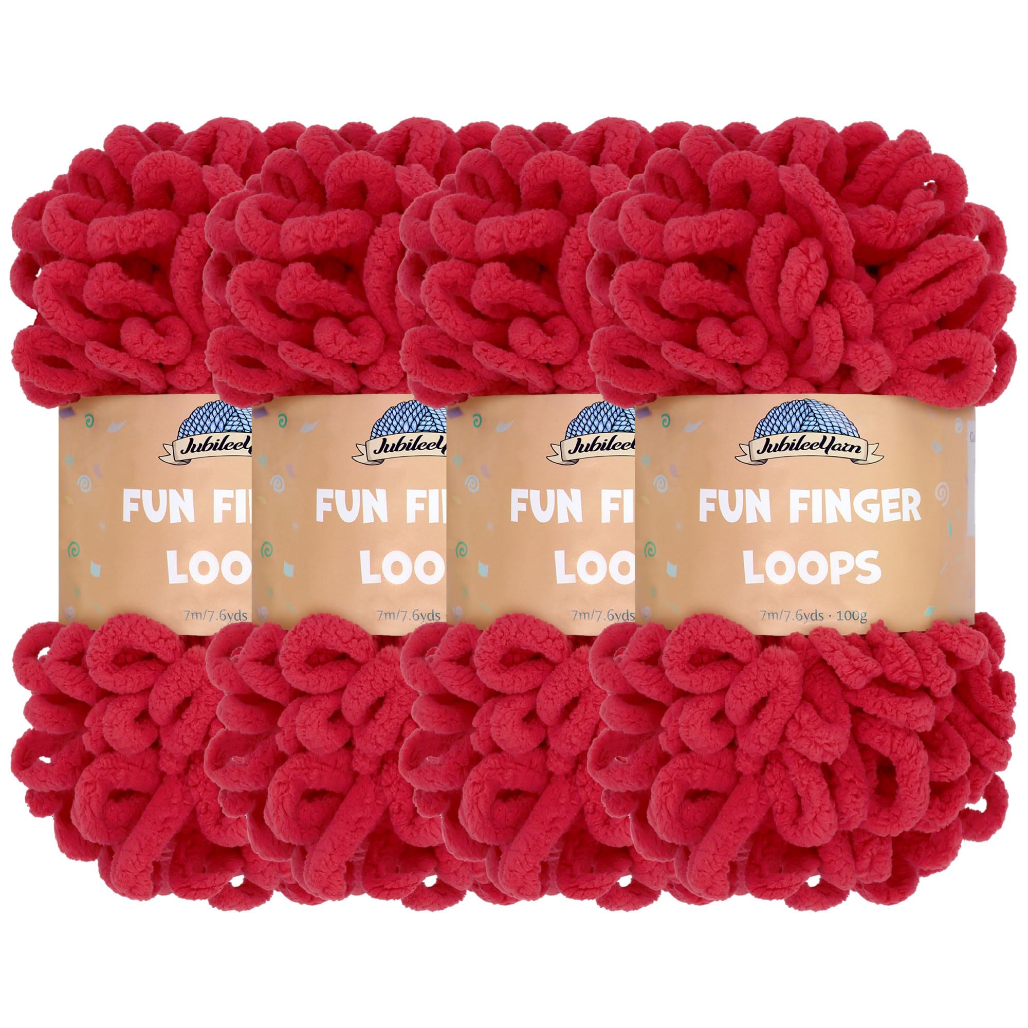 JubileeYarn Fun Finger Loops Yarn - Polyester Jumbo Weight Loop Yarn - 100g/Skein - Scarlatta - 4 Skeins โ image 1