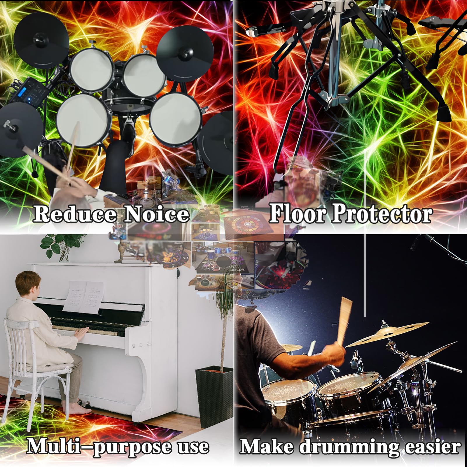 Antypoślizgowa mata perkusyjna, dźwiękoszczelny dywan perkusyjny do elektronicznych / jazzowych zestawów perkusyjnych, pedałów basowych, fortepianu, perkusji wewnętrznej, akcesoria dla perkusistów