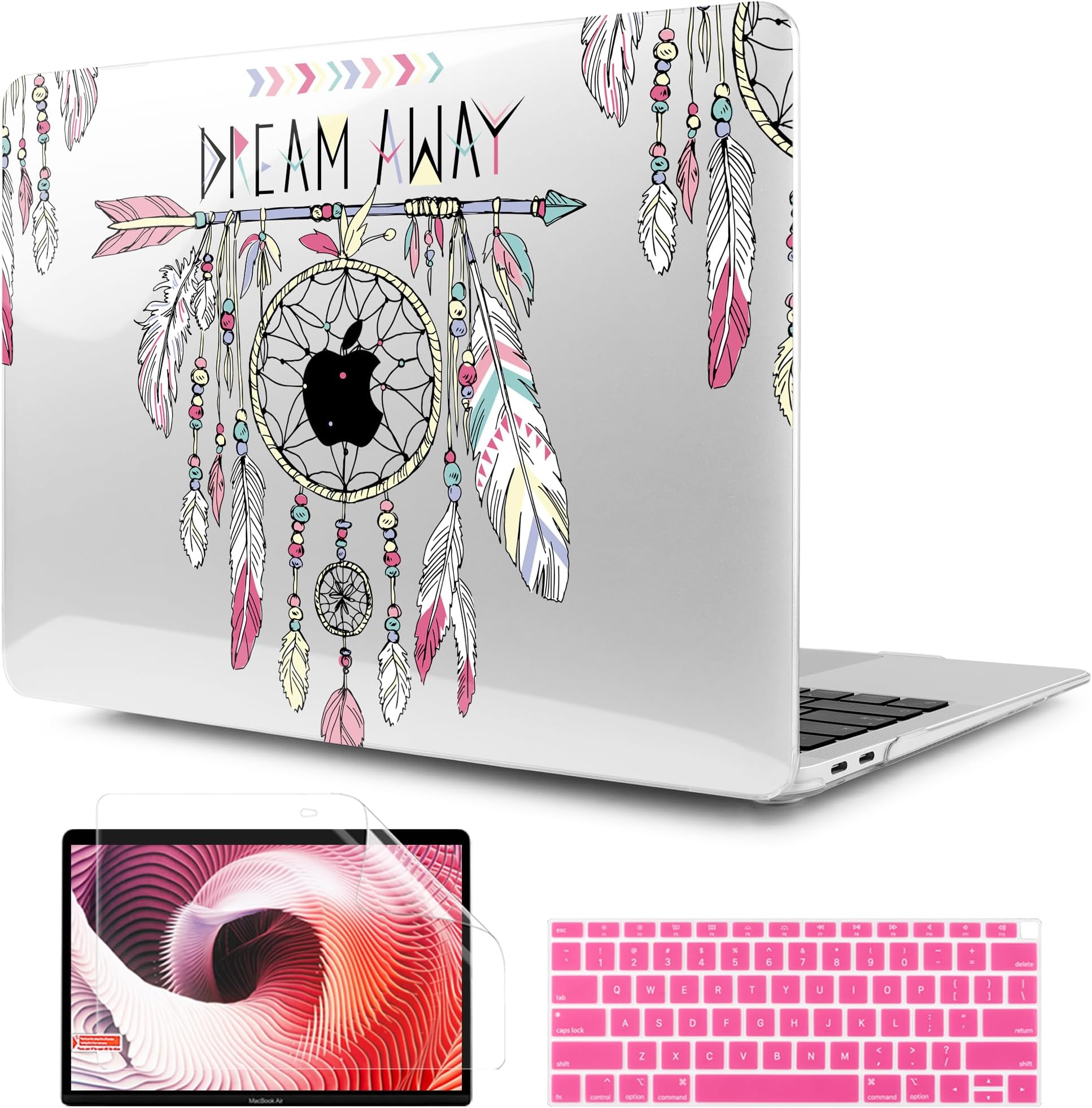 TWOLSKOO Cute Dream Catcher Design Hard Shell Case and Silicone Keyboard Cover Screen Protector for New MacBook Air 13 inch 2018-2021 Release Model: A1932 A2179 A2337 M1