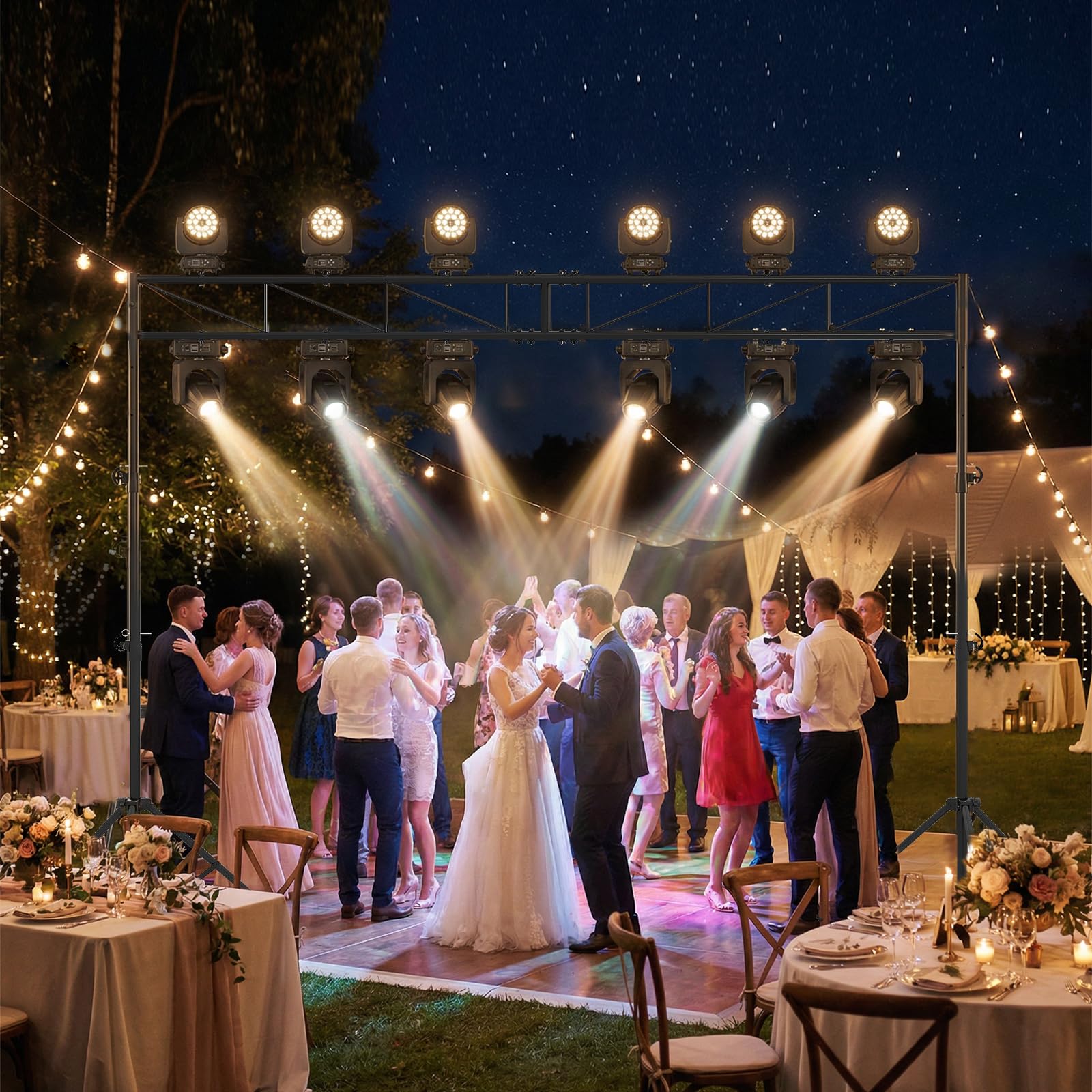 COSTWAY Supporto Luce a Traliccio, Traliccio Luci Regolabile in Altezza 140-264,9 cm con Piedini Antiscivolo, Treppiede Stabile in Ferro, Portata 50 kg, Pieghevole per Palco, Eventi, Feste e Concerti