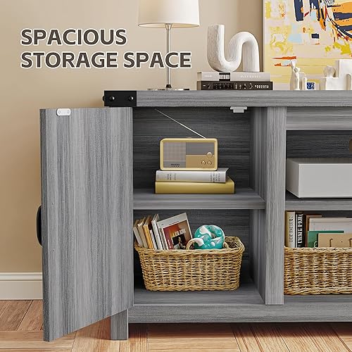 Miniatura 5 de YESHOMY - Soporte de TV moderno de granja con dos puertas de granero y armarios de almacenamiento para televisores de hasta 65+ pulgadas, mesa