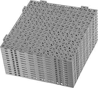 KEILEOHO 12 Pack 12 x 12 Inch Interlocking PVC Floor Tiles, Modular Interlocking Cushion Mats, Pool Drain Tiles Anti Slip Bathtub Mats with Drain Holes for Wet Area Patio Deck Balcony, Grey
