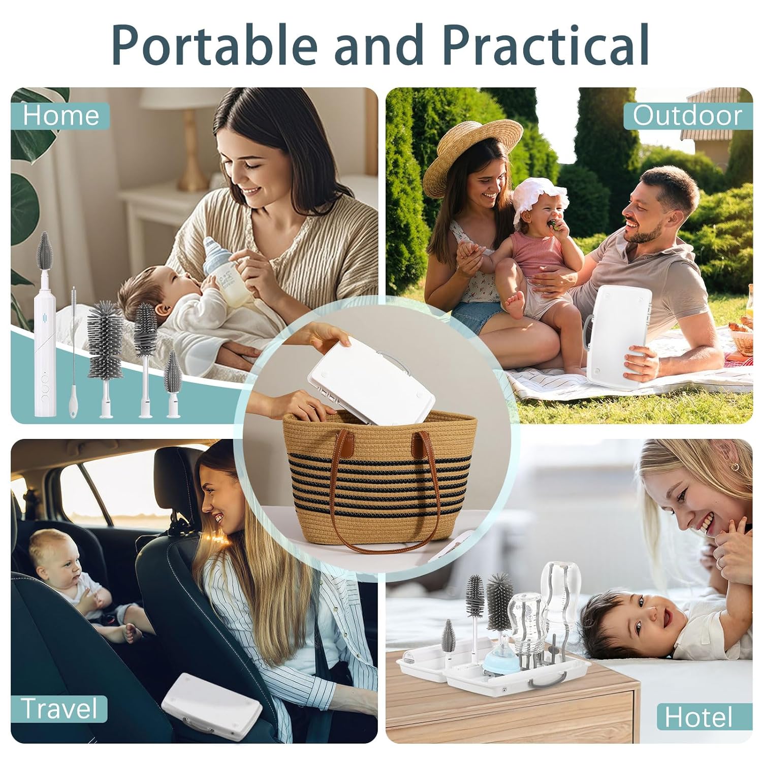 Zooawa Electric Baby Bottle Brush Cleaner,7in1 Travel kit with Rechargeable 90°Folding Elctric Bottle Cleaner & Drainage Box,Food-Grade Silicone,Long Battery Life,Nipple Brush,Straw Brush - Image 6