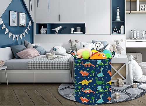 Miniatura 7 de Cesta redonda de 19.7 pulgadas para ropa sucia de dinosaurio, cesta de lavandería con asas, organizador de almacenamiento, cesta de regalo para