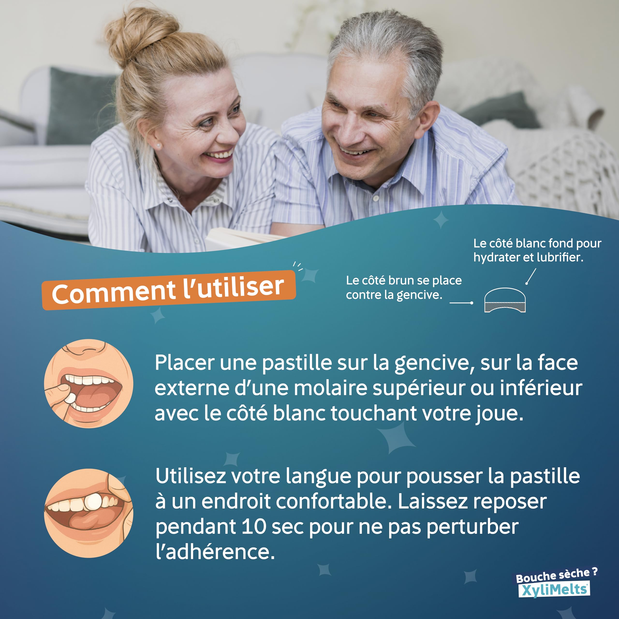 XYLIMELTS Bouche Sèche 80 Pastilles Adhérentes Goût Légèrement Sucrée| Soulage la Sécheresse Buccale Jour & Nuit|Action Jusqu’à 8h| Sans Sucre, au Xylitol| Discret & Naturel| Testé Cliniquement