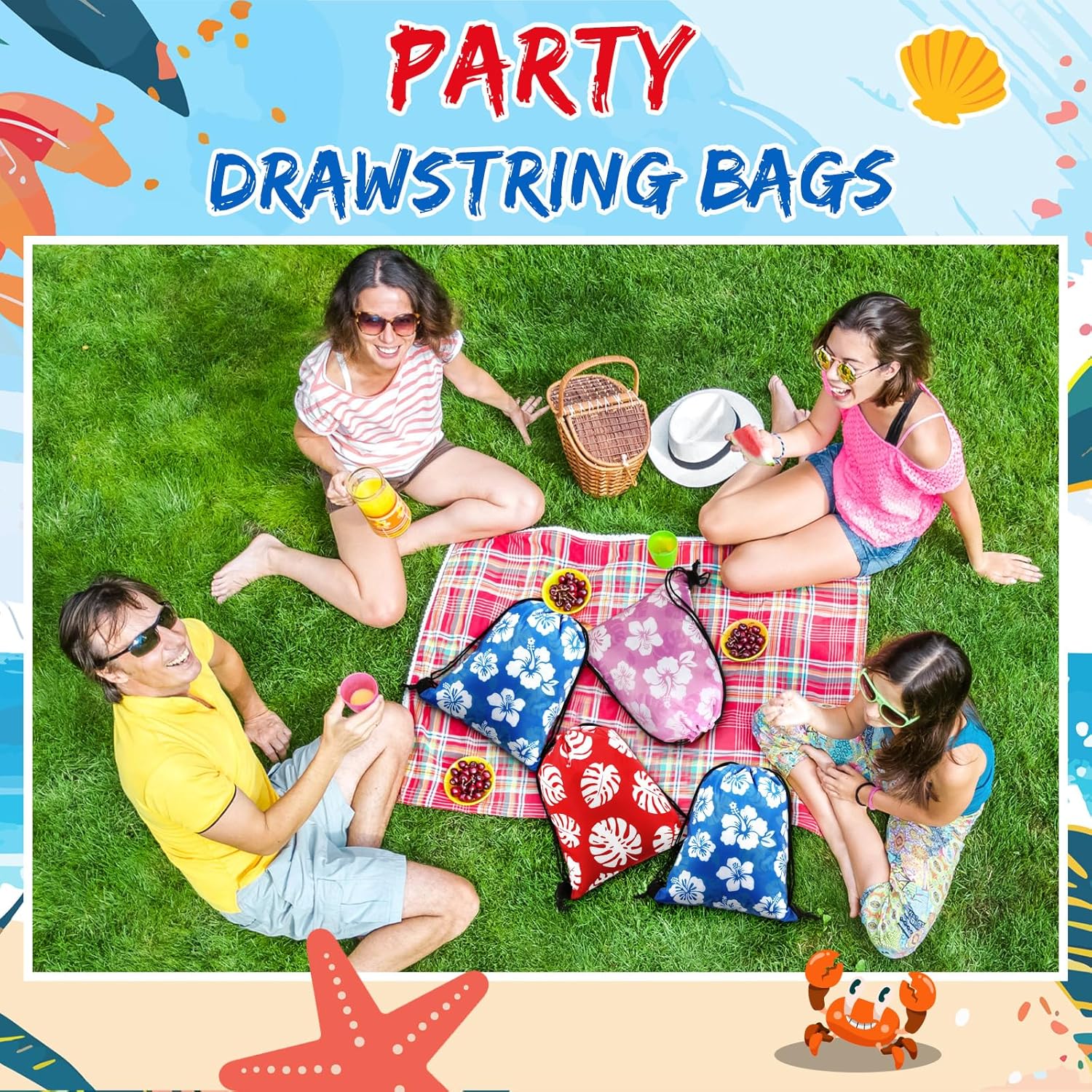 Yiyiring 16 Pcs Hawaiian Drawstring Bags Bulk 12 x 10 Inch Hibiscus Party Favors Bags Hawaii Themed Party Favors Decor for Kids Birthday Baby Shower Summer Holiday Supplies(Classic Hawaiian) - Image 6