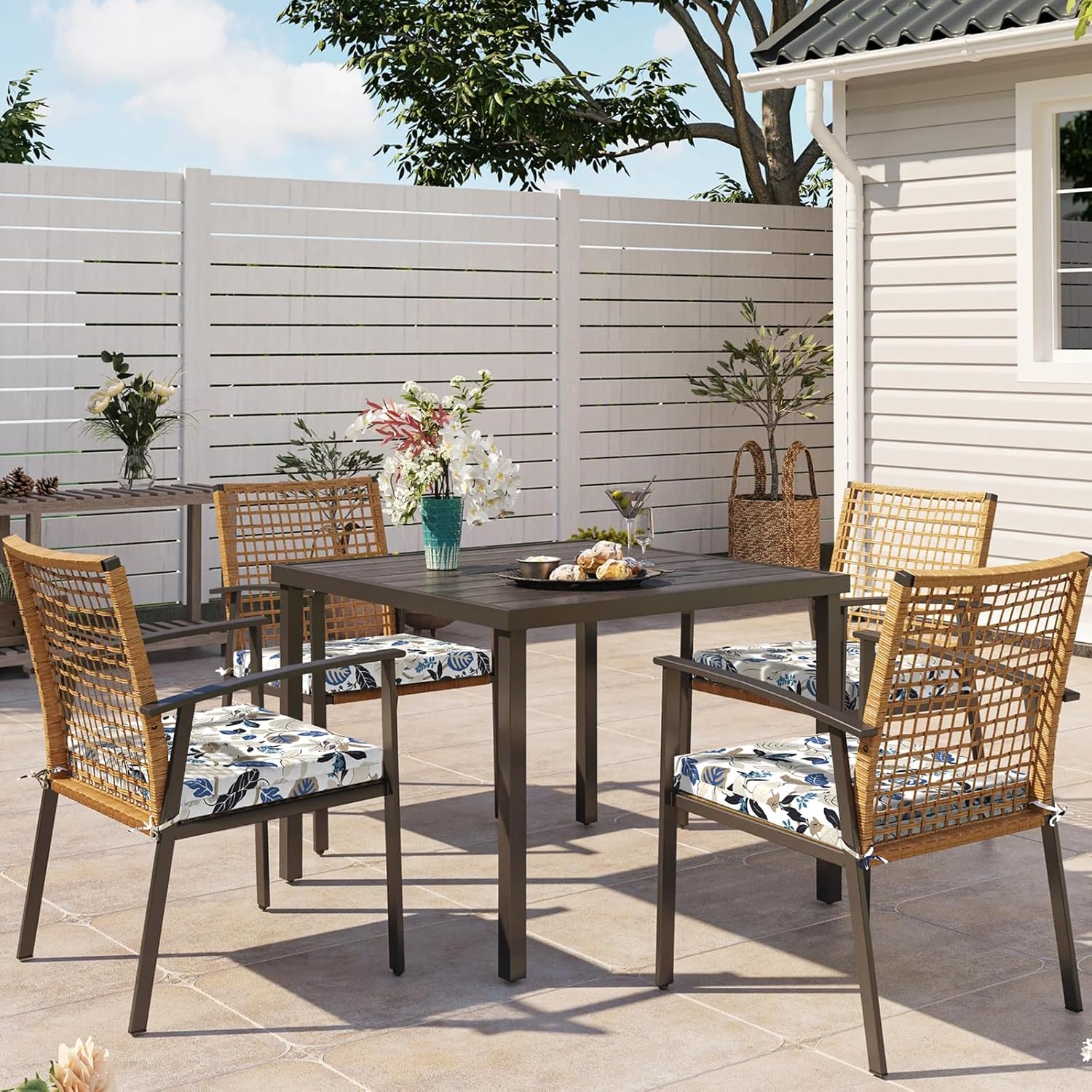 DYTXIII Set of 4 Outdoor Chair Cushions, Water Resistant 18.5"x16"x2" Square Seat Cushion for Patio Dining Chairs, High-Density Replacement Pads for Indoor Outdoor Furniture - Breeze Leaves Beige