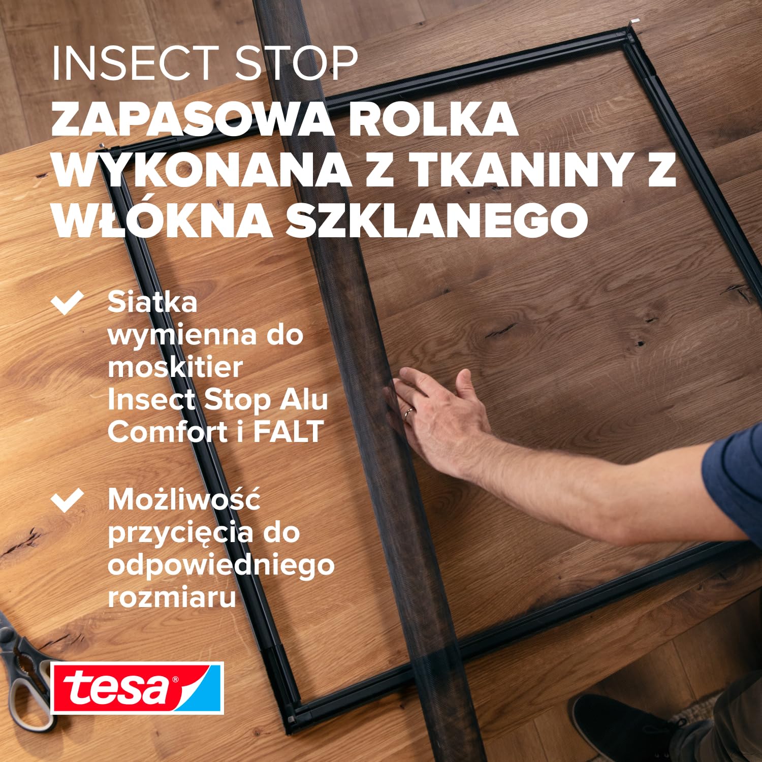 tesa INSECT STOP Refill Roll Fiberglass - rolka wymienna z siatką z włókna szklanego do moskitiery - 120 x 250 cm, biały (lekka prywatność)
