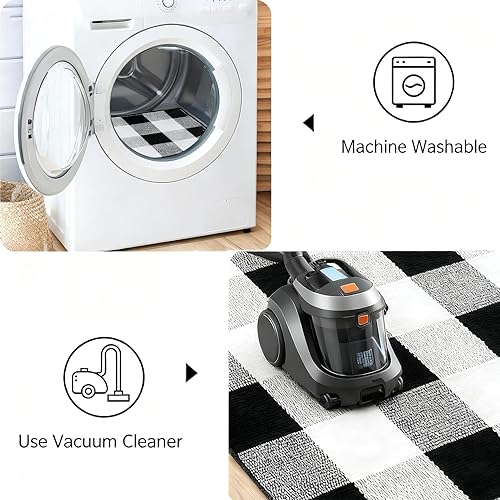 Miniatura 3 de Buffalo - Tapete a cuadros para exteriores para puerta delantera, 23.6 x 51.2 pulgadas, color negro y blanco, tapete lavable para puerta de otoño,