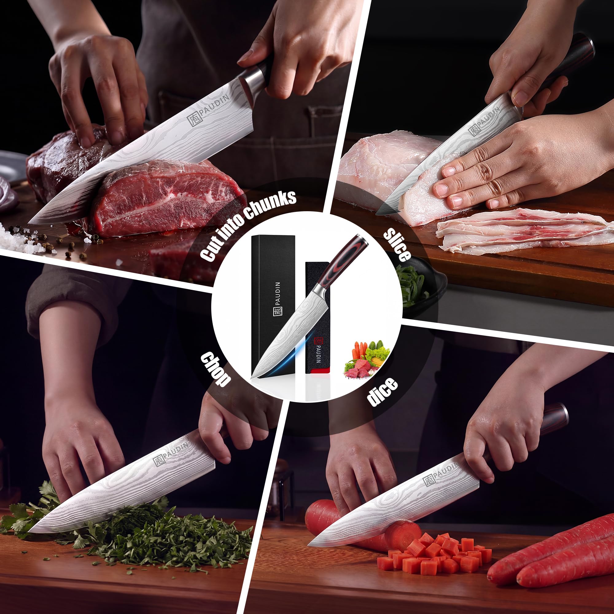 PAUDIN Chef Knife, 8 Inch High Carbon Stainless Steel Sharp Kitchen Knife with Ergonomic Handle, Gift Box for Family & Restaurant — Amazon image 8