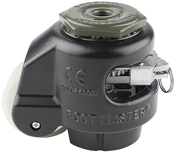 FOOTMASTER GDR-60S-BLK-1/2-UW Urethane Wheel and NBR Pad Ratcheting Leveling Caster, 550 lbs, Stem Mounted with 0.5" Mounting Hole Diameter, Black