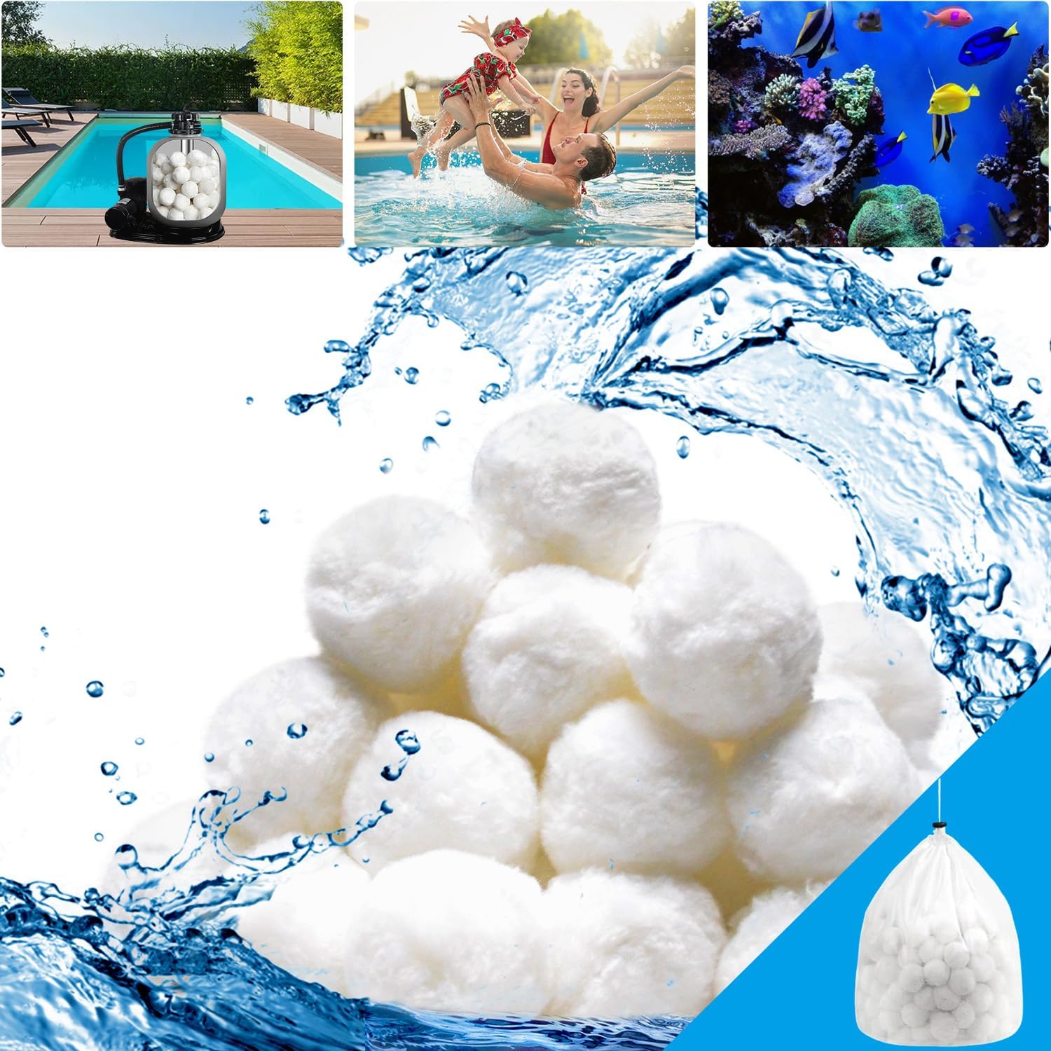 3.1 lbs Pool Filter Balls for Sand Filter Pump for Above Ground Pool, Eco-Friendly Reusable Fiber Filter Media Ball for Swimming Pool Sand Filters (Equals 100 lbs Pool Filter Sand)