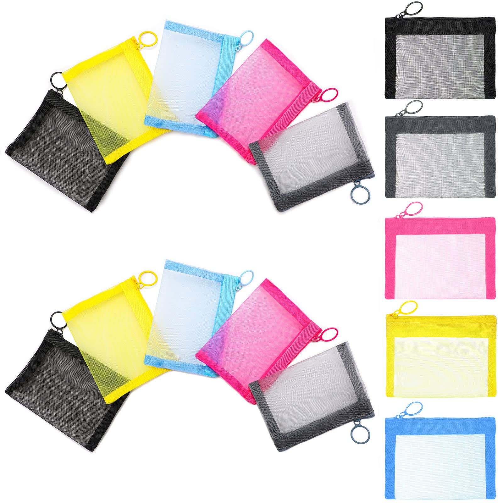 Frienda 15 Pcs Small Zipper Pouch Mini Mesh Pouch with Zipper 4 x 5 Inches in 5 Colors Mesh Bags for Makeup Cosmetics Travel Accessories and Office