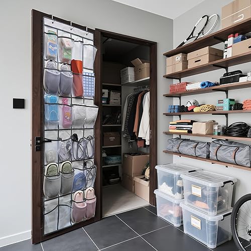 Miniatura 3 de Organizador de zapatos sobre la puerta, 24 bolsillos grandes de malla transpirable, soporte de almacenamiento colgante que ahorra espacio, se cuelga