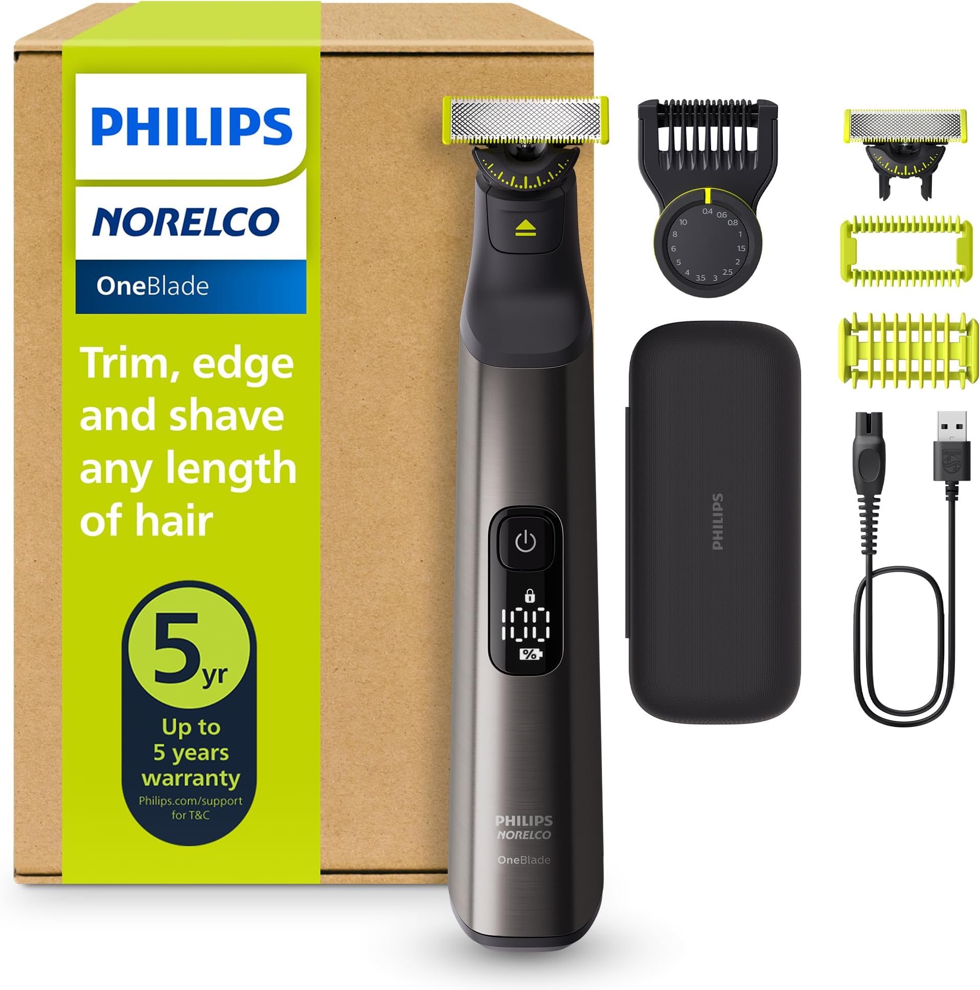 Philips Norelco OneBlade 360 Pro Face + Body, Hybrid Electric Beard Trimmer, Shaver and Bodygroomer, with 360 Blade Technology, Model QP6552/90