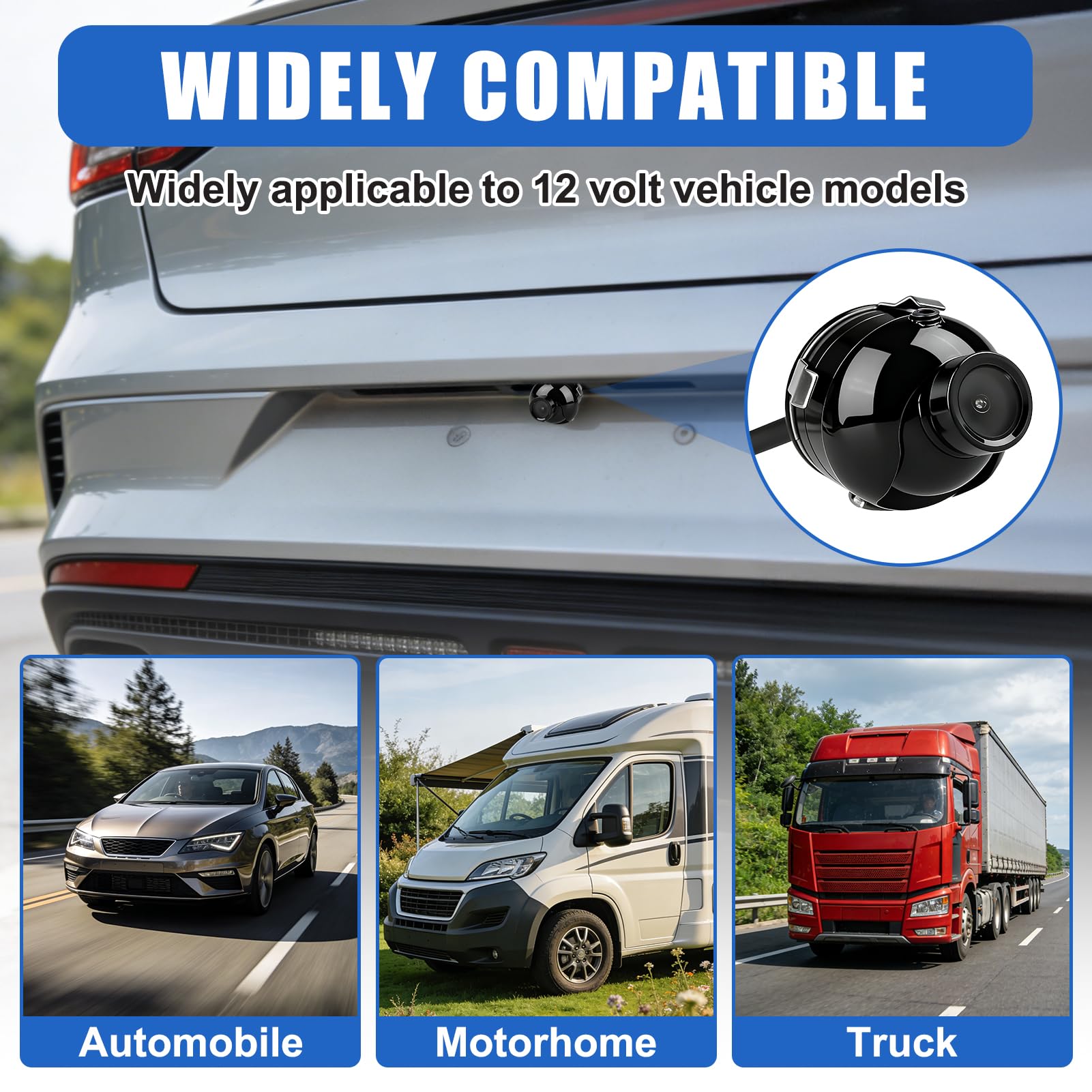 Caméra de Recul Universelle pour Voiture,Mini Caméra de Stationnement Étanche à 360° Grand Angle,Caméra de Recul Voiture avec Capteur Sensible et Installation Facile,Idéale pour SUV,Camionnettes