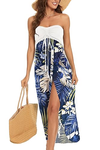 Women's Beach Dress Summer Maxi Sundress Strapless Hawaiian Cover Ups