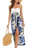 Women's Beach Dress Summer Maxi Sundress Strapless Hawaiian Cover Ups Asymmetrical Wrap Dresses