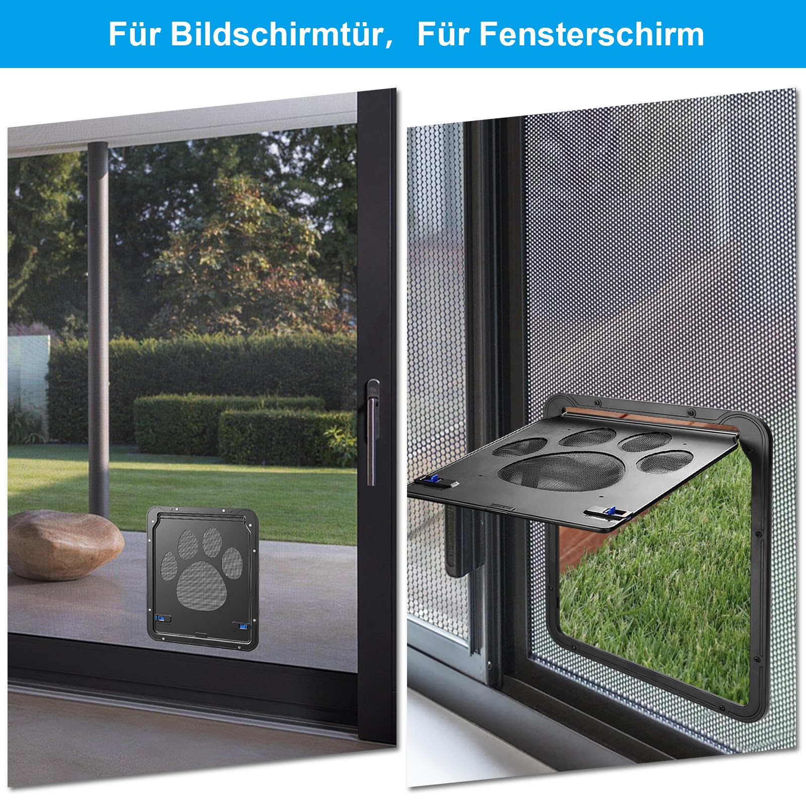 Ownpets Haustierklappe, Katzenklappe für fliegengitter, Magnetische Katzentür mit automatische verschließbare Fliegengitter, 24 * 29 cm auch ideal für kleine Hunde