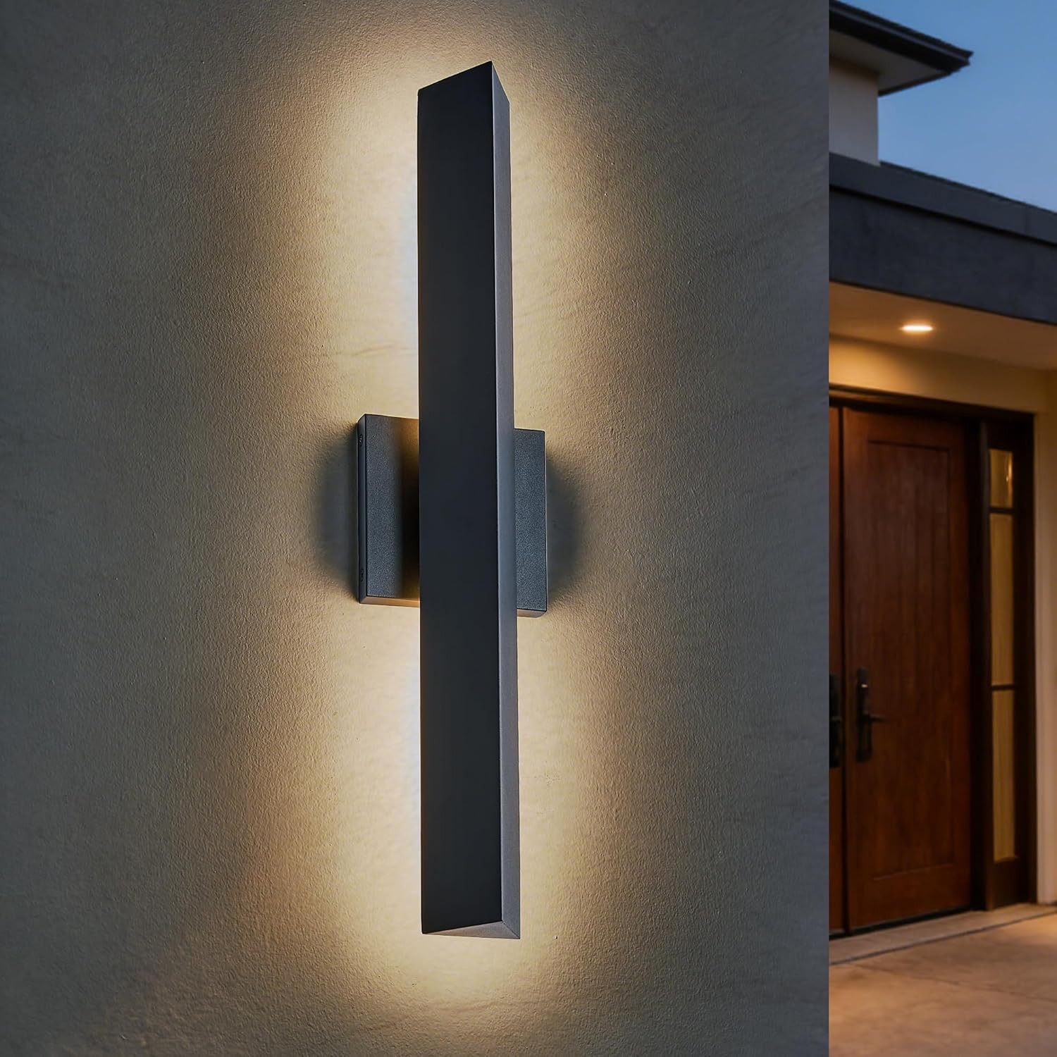 Tarentlight Modern Minimalist 20W LED Outdoor Wall Light, IP65 Waterproof, 1700 Lumens Warm White, Black Textured Aluminum & Frosted Glass, Wall-Mounted Porch Lights for Garage, Patio, Entryway
