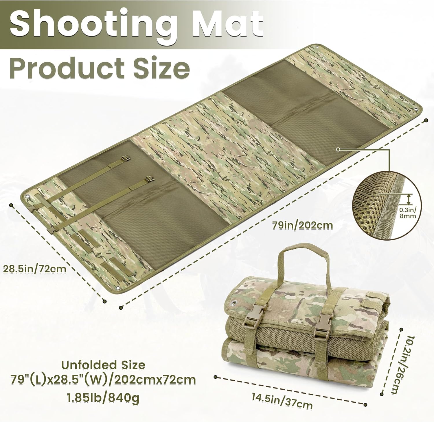 Shooting Mats Prone Padded,Extra Large Tactical Training Shooting Mat for Range Shooting & Hunting, Compact Foldable Water-Resistant Anti-Slip Base with Carry Strap Hunting Mat