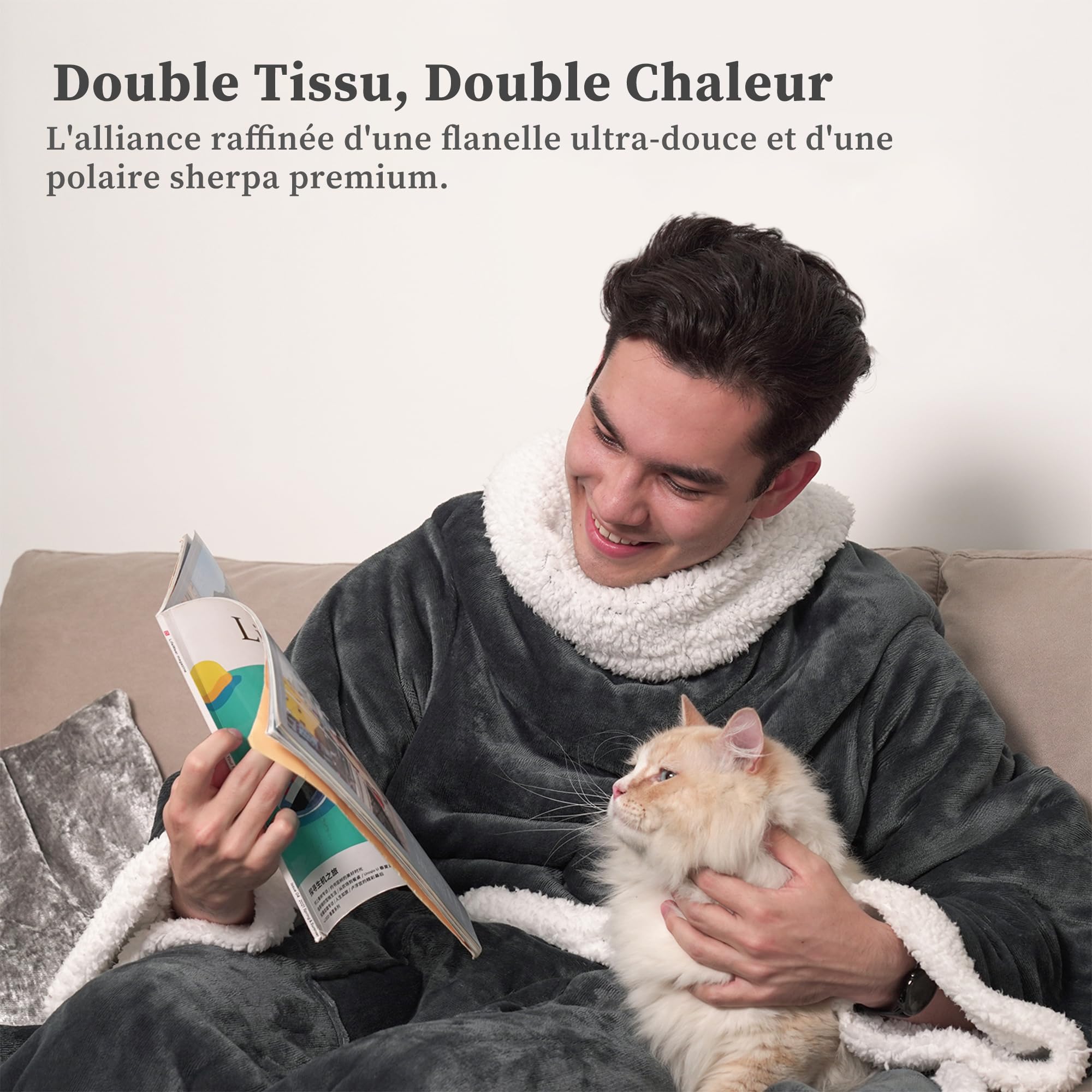 Winthome Couverture Polaire avec Manche et Sac de Pied, Couverture Chaude avec Velcro, Plaid Canape pour Cadeaux, Hiver, Plaid avec Manche, Économies de Coûts de Chauffage