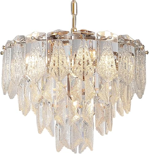 Miniatura 9 de Candelabro moderno de cristal dorado K9 de 9 luces, 4 niveles y 20 pulgadas, lámpara colgante de techo, iluminación contemporánea para comedor,